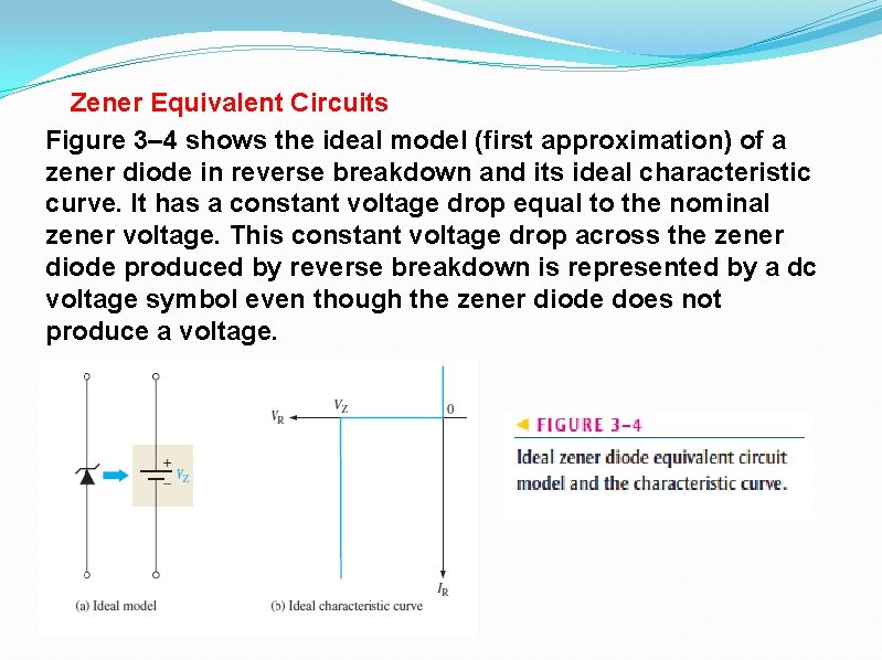 Zener Equivalent Circuits Figure 3– 4 shows the ideal model (first approximation) of a