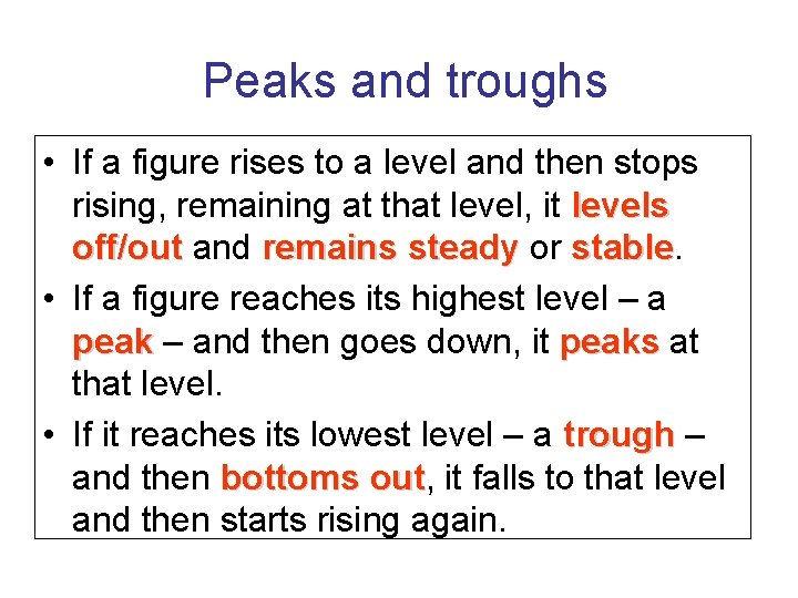 Peaks and troughs • If a figure rises to a level and then stops