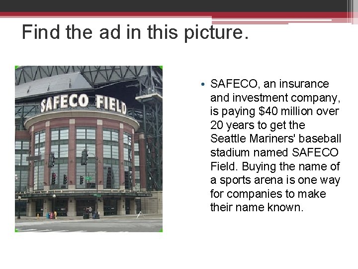 Find the ad in this picture. • SAFECO, an insurance and investment company, is