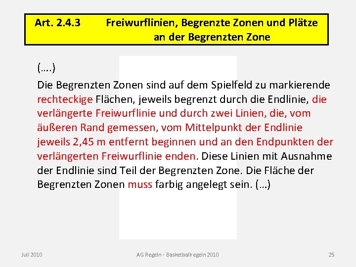Art. 2. 4. 3 Freiwurflinien, Begrenzte Zonen und Plätze an der Begrenzten Zone (….