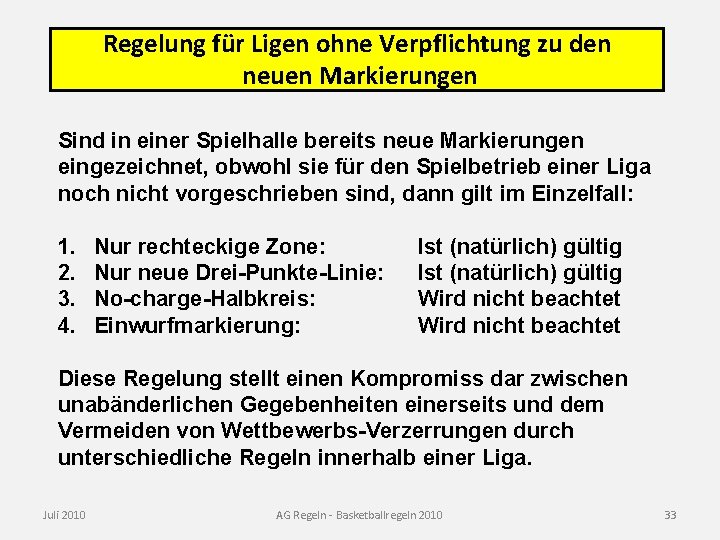 Regelung für Ligen ohne Verpflichtung zu den neuen Markierungen Sind in einer Spielhalle bereits