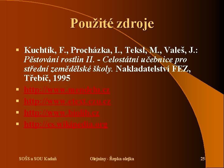 Použité zdroje § Kuchtík, F. , Procházka, I. , Teksl, M. , Valeš, J.