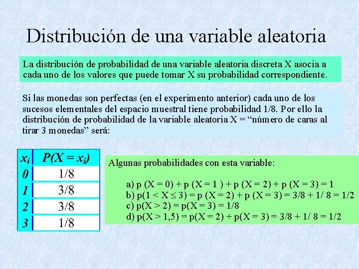 Distribución de una variable aleatoria La distribución de probabilidad de una variable aleatoria discreta