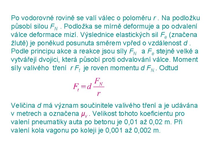 Po vodorovné rovině se valí válec o poloměru r. Na podložku působí silou FN.