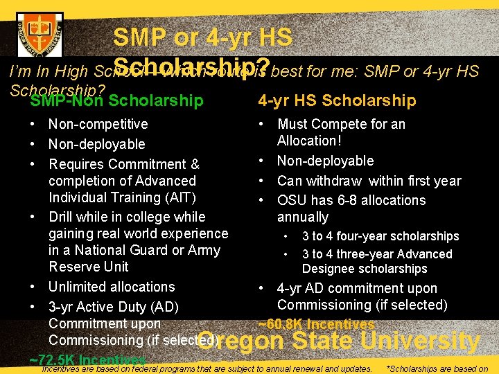 SMP or 4 -yr HS Scholarship? I’m In High School—Which route is best for