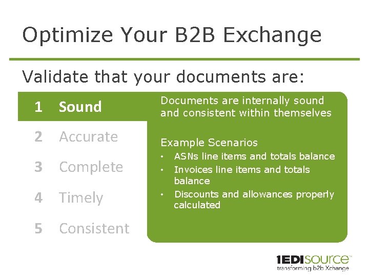 Optimize Your B 2 B Exchange Validate that your documents are: 1 Sound Documents