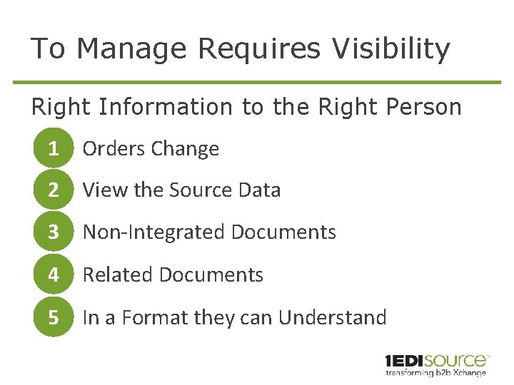 To Manage Requires Visibility Right Information to the Right Person 1 Orders Change 2