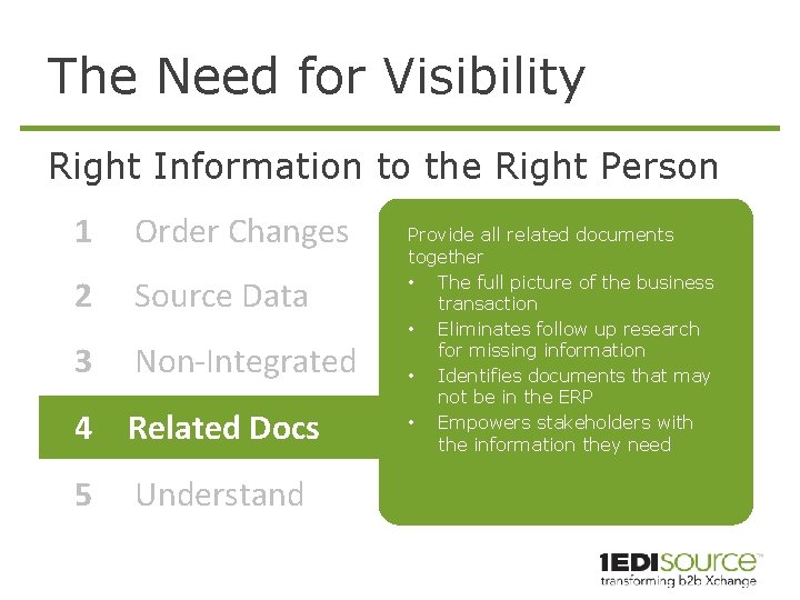 The Need for Visibility Right Information to the Right Person 1 Order Changes 2