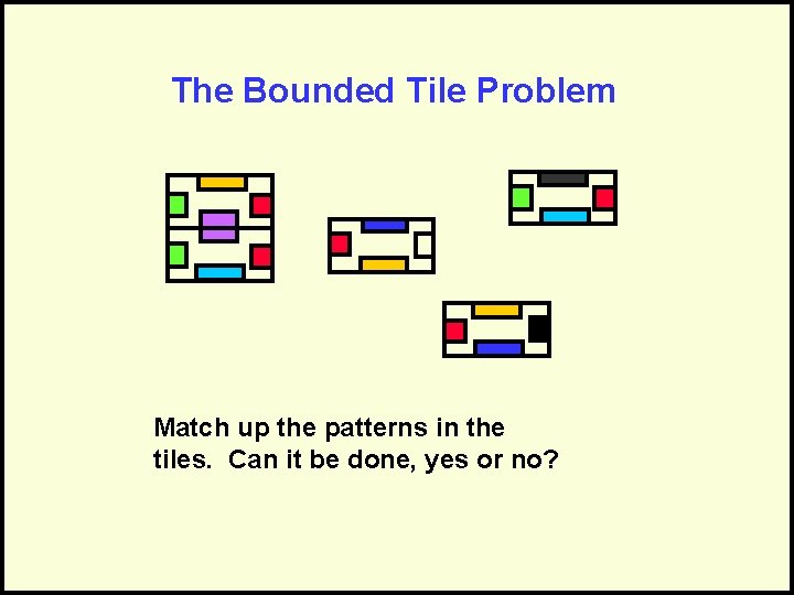 The Bounded Tile Problem Match up the patterns in the tiles. Can it be