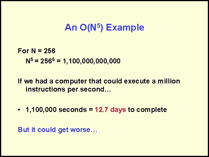 An O(N 5) Example For N = 256 N 5 = 2565 = 1,