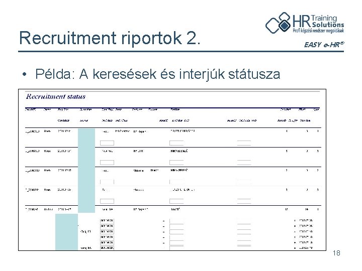 Recruitment riportok 2. EASY e-HR® • Példa: A keresések és interjúk státusza 18 