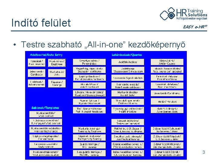 Indító felület EASY e-HR® • Testre szabható „All-in-one” kezdőképernyő 3 