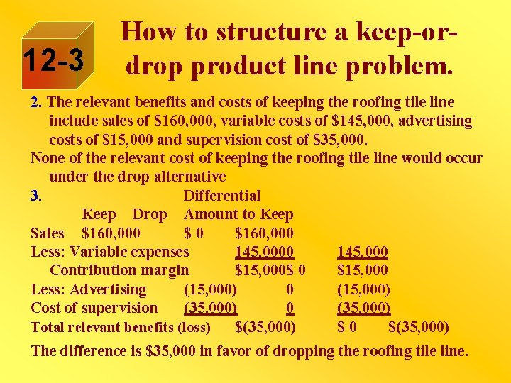 12 -3 How to structure a keep-ordrop product line problem. 2. The relevant benefits