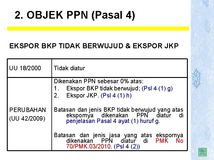 2. OBJEK PPN (Pasal 4) EKSPOR BKP TIDAK BERWUJUD & EKSPOR JKP UU 18/2000