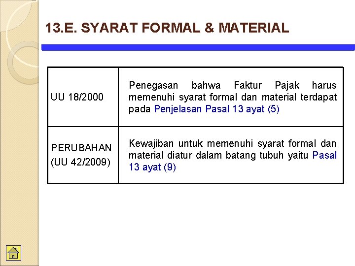 13. E. SYARAT FORMAL & MATERIAL UU 18/2000 Penegasan bahwa Faktur Pajak harus memenuhi