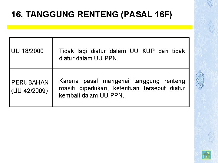 16. TANGGUNG RENTENG (PASAL 16 F) UU 18/2000 Tidak lagi diatur dalam UU KUP