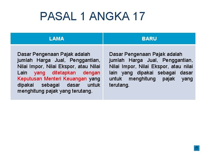 PASAL 1 ANGKA 17 LAMA Dasar Pengenaan Pajak adalah jumlah Harga Jual, Penggantian, Nilai