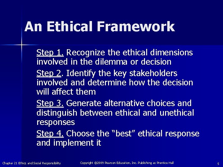 An Ethical Framework Step 1. Recognize the ethical dimensions involved in the dilemma or