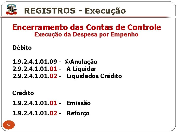 X REGISTROS - Execução Encerramento das Contas de Controle Execução da Despesa por Empenho