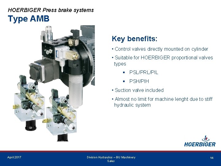 HOERBIGER Press brake systems Type AMB Key benefits: • Control valves directly mounted on