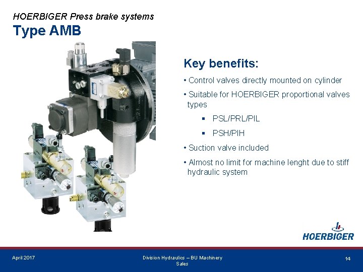 HOERBIGER Press brake systems Type AMB Key benefits: • Control valves directly mounted on