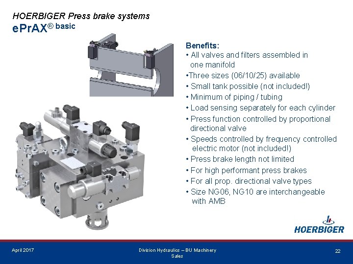HOERBIGER Press brake systems e. Pr. AX® basic Benefits: • All valves and filters