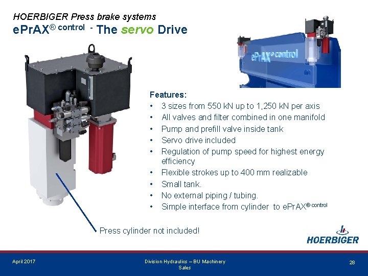 HOERBIGER Press brake systems e. Pr. AX® control - The servo Drive Features: •