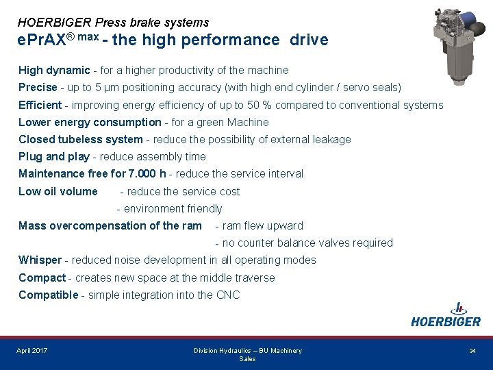 HOERBIGER Press brake systems e. Pr. AX® max - the high performance drive High