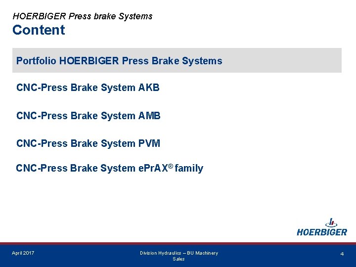 HOERBIGER Press brake Systems Content Portfolio HOERBIGER Press Brake Systems CNC-Press Brake System AKB