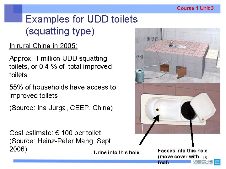 Course 1 Unit 3 Examples for UDD toilets (squatting type) In rural China in