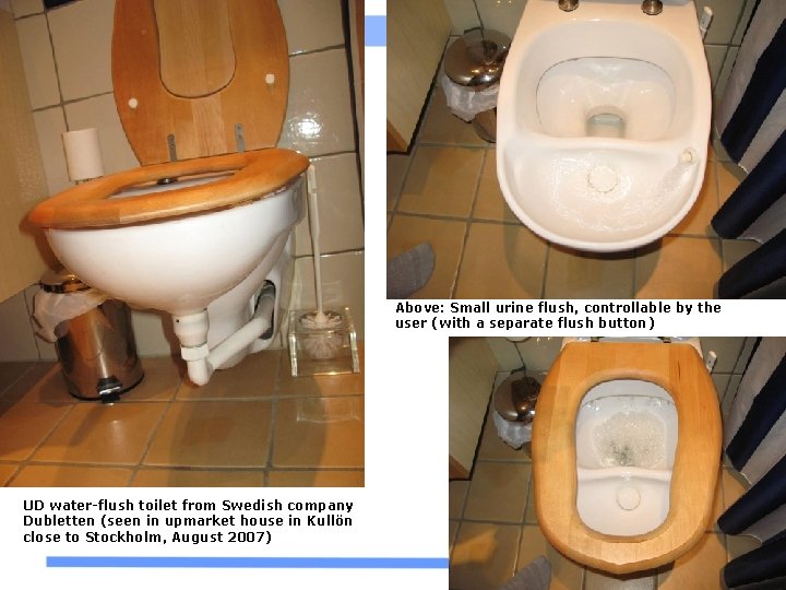 Above: Small urine flush, controllable by the user (with a separate flush button) UD