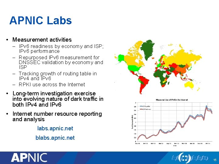 APNIC Labs • Measurement activities – IPv 6 readiness by economy and ISP; IPv