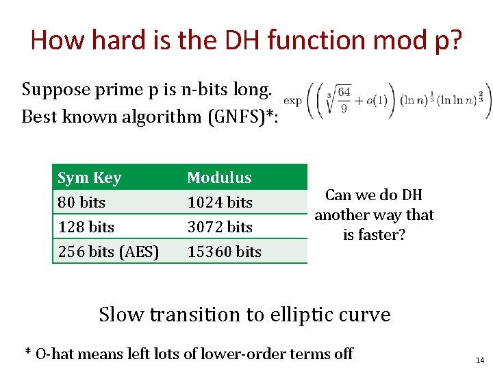 How hard is the DH function mod p? Suppose prime p is n-bits long.