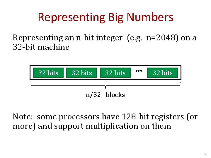 Representing Big Numbers Representing an n-bit integer (e. g. n=2048) on a 32 -bit