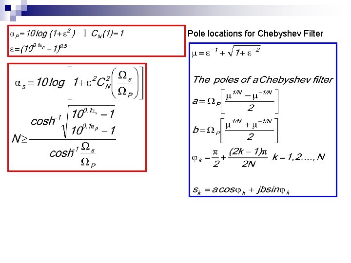 Pole locations for Chebyshev Filter 