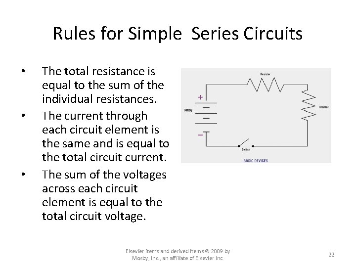 Rules for Simple Series Circuits • • • The total resistance is equal to Rules for Simple Series Circuits • • • The total resistance is equal to