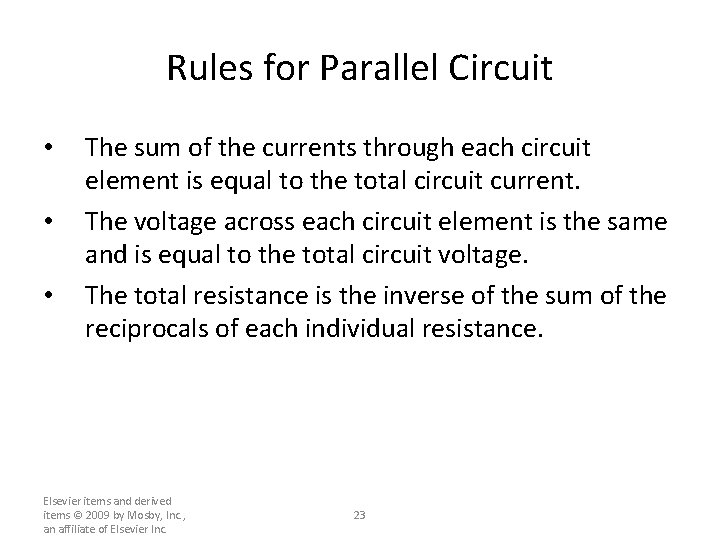 Rules for Parallel Circuit • • • The sum of the currents through each Rules for Parallel Circuit • • • The sum of the currents through each
