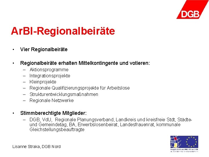 Ar. BI-Regionalbeiräte • Vier Regionalbeiräte • Regionalbeiräte erhalten Mittelkontingente und votieren: – – –