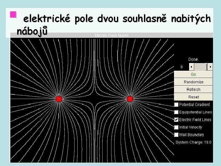 § elektrické pole dvou souhlasně nabitých nábojů 