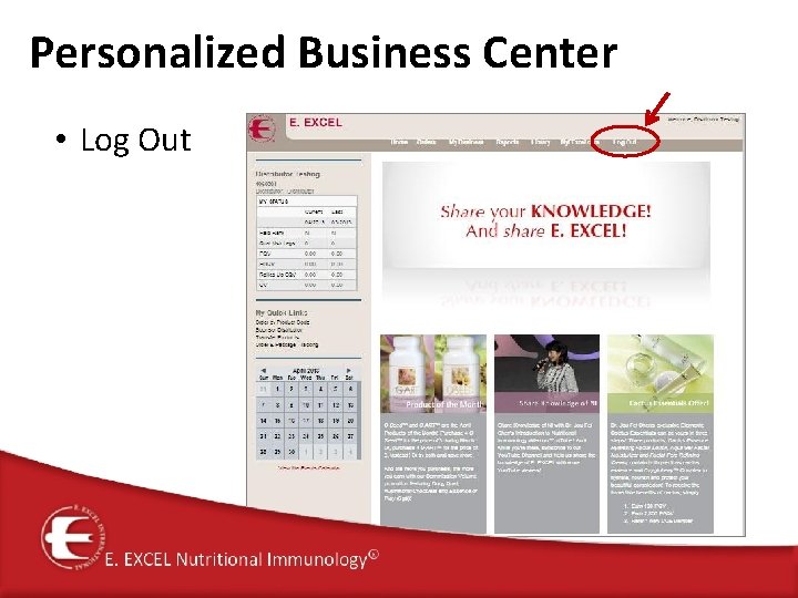 Personalized Business Center • Log Out 