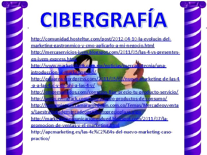 CIBERGRAFÍA http: //comunidad. hosteltur. com/post/2012 -04 -10 -la-evolucin-delmarketing-gastronmico-y-cmo-aplicarlo-a-mi-negocio. html http: //mercaservicios-ivem. blogspot. com/2011/05/las-4 -vs-presentesen-ivem-express.