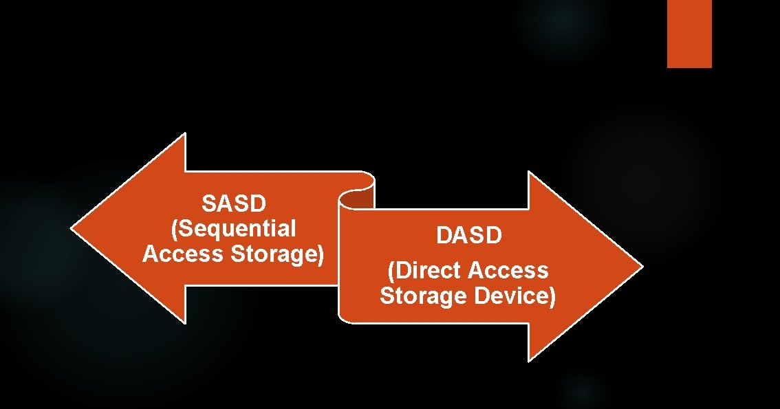 SASD (Sequential Access Storage) DASD (Direct Access Storage Device) 