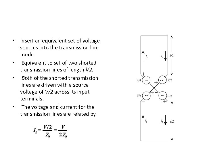 • Insert an equivalent set of voltage sources into the transmission line mode • Insert an equivalent set of voltage sources into the transmission line mode