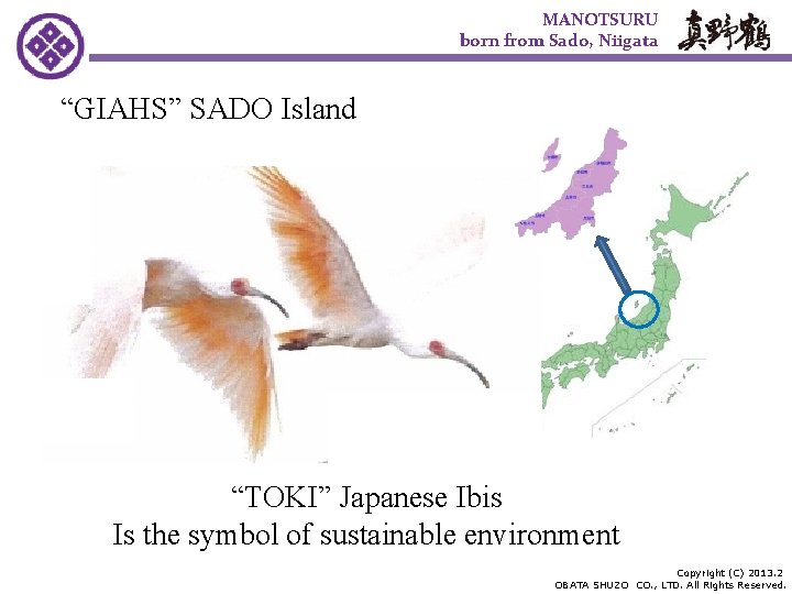 MANOTSURU born from Sado, Niigata “GIAHS” SADO Island これはワイン？ いいえ、贅沢茶です。 “TOKI” Japanese Ibis Is