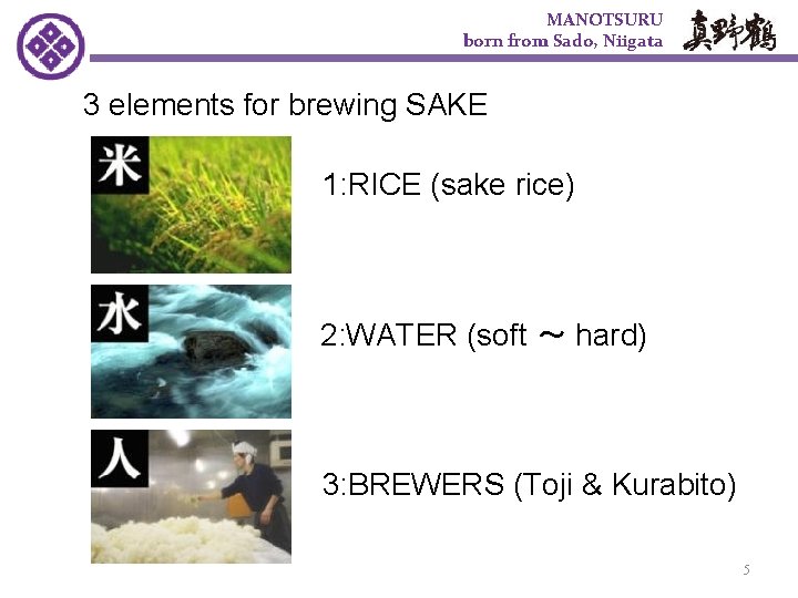 MANOTSURU born from Sado, Niigata 3 elements for brewing SAKE 1: RICE (sake rice)　