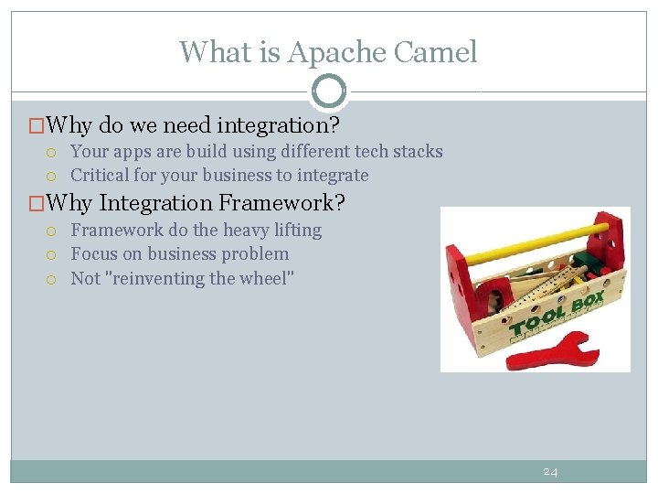 What is Apache Camel �Why do we need integration? Your apps are build using What is Apache Camel �Why do we need integration? Your apps are build using