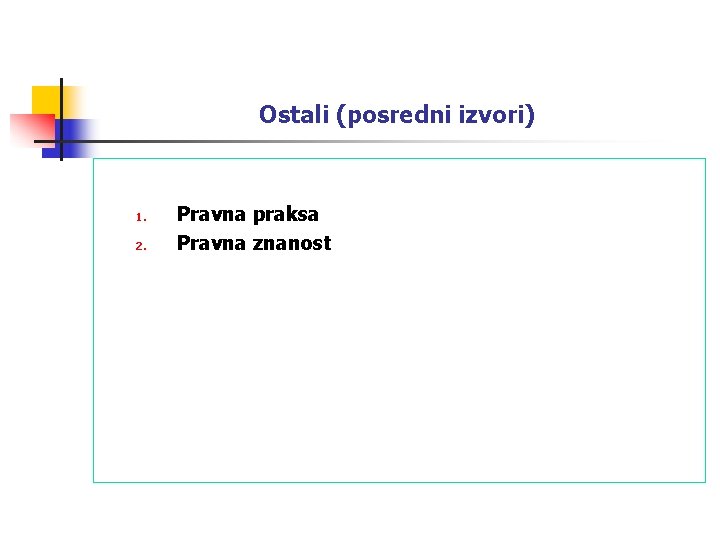 Ostali (posredni izvori) 1. 2. Pravna praksa Pravna znanost 