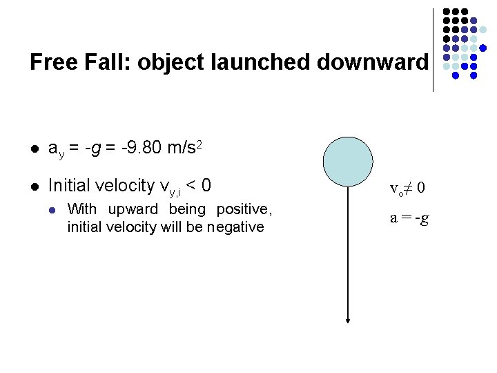 Free Fall: object launched downward l ay = -g = -9. 80 m/s 2 Free Fall: object launched downward l ay = -g = -9. 80 m/s 2