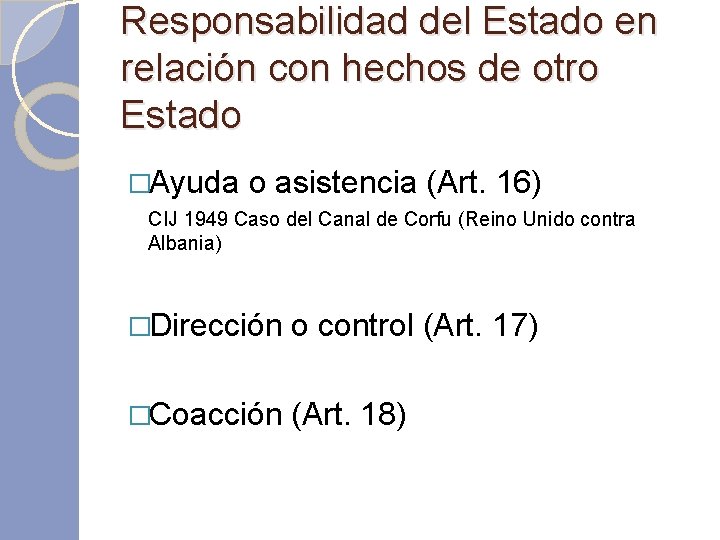 Responsabilidad del Estado en relación con hechos de otro Estado �Ayuda o asistencia (Art.