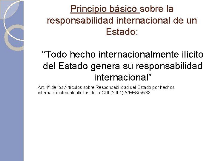 Principio básico sobre la responsabilidad internacional de un Estado: “Todo hecho internacionalmente ilícito del